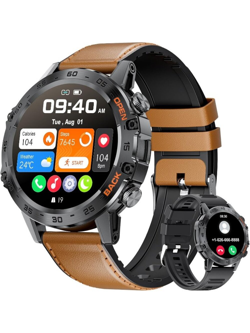Men's Orange Fitness Heart Rate/SpO2/Blood Pressure Touchscreen Wrist Watch